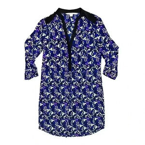 Diane von Furstenberg DVF Silk Tie Waist Dress 0 Mid Length Blue Floral Pockets